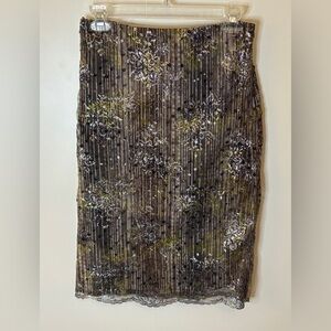 Peter Cohen Black Striped with Silver Lace Overlay Embellished Pencil Skirt